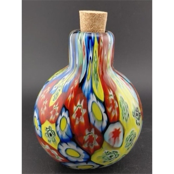 Murano Other - Murano Millefiori Art Vase/Perfume Bottle Teardrop Red Green Yellow Blue Floral
